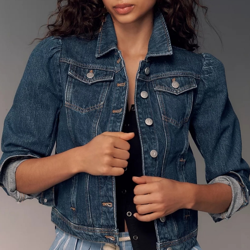 Pilcro Puff-Sleeve Denim Jacket Sz L